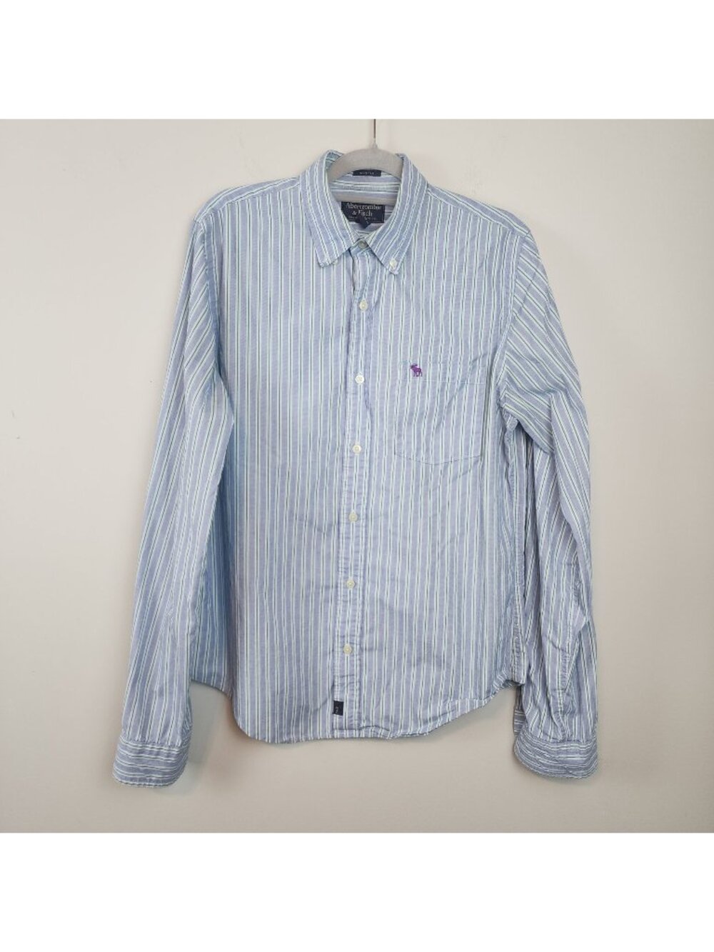 Abercrombie and Fitch long sleeve button down muscle shirt blue stripes sz XL